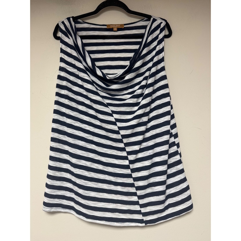 Ellen Tracy Tank Top Women 1X Navy White Excellentβ Striped Cowl Neck